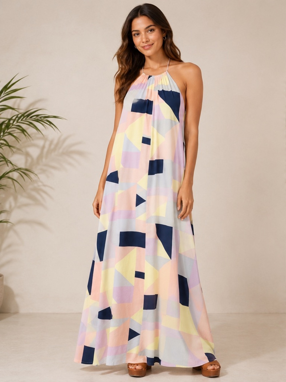 Rachel Antonoff collab w/ & other stories Geometric Backless Halter Maxi Dress